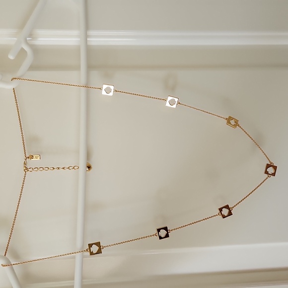 NWOT Kate Spade Hole Punch Logo Station Necklace Gold Tone Long Layering - Picture 2 of 5